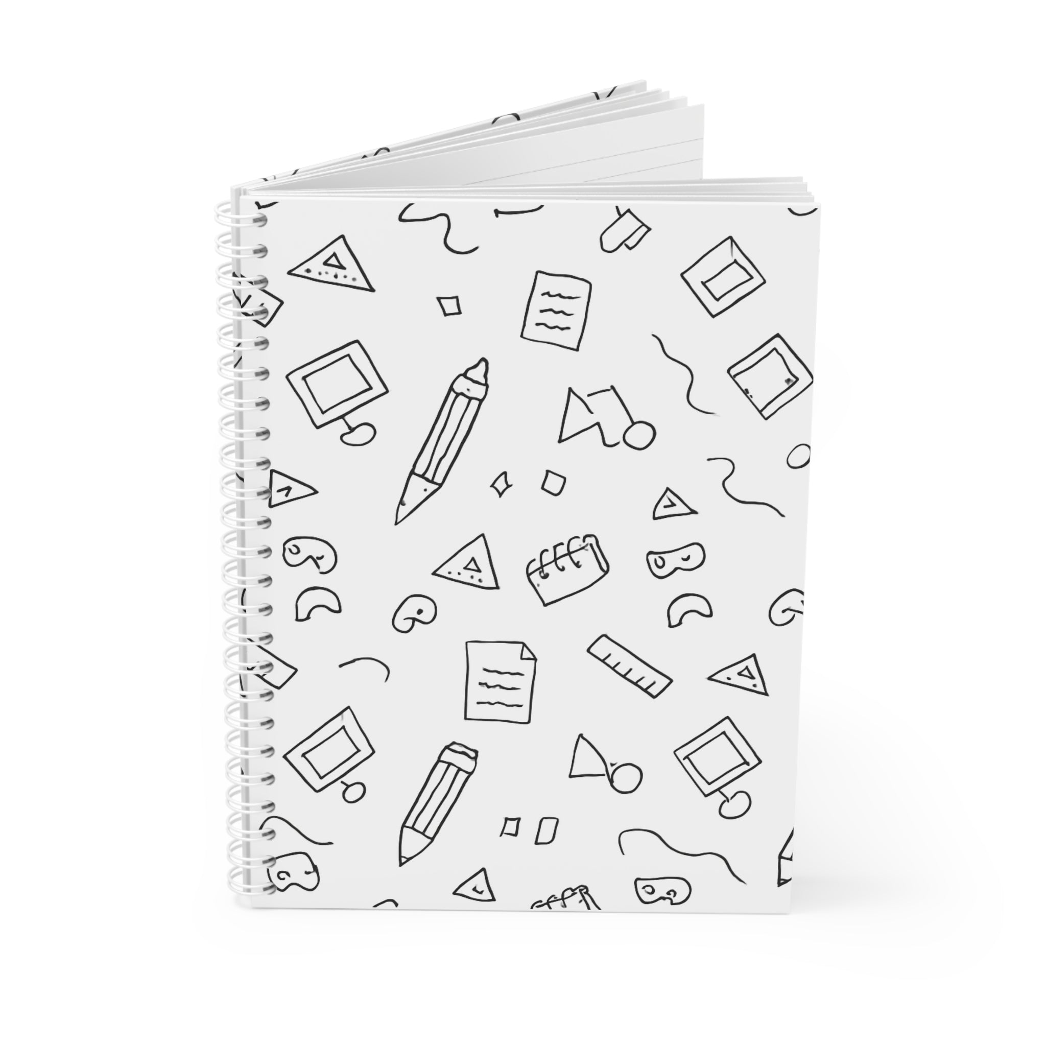 Minimalist Doodle Spiral Notebook | Cute School Journal | Aesthetic Wide-Ruled Notebook for Students