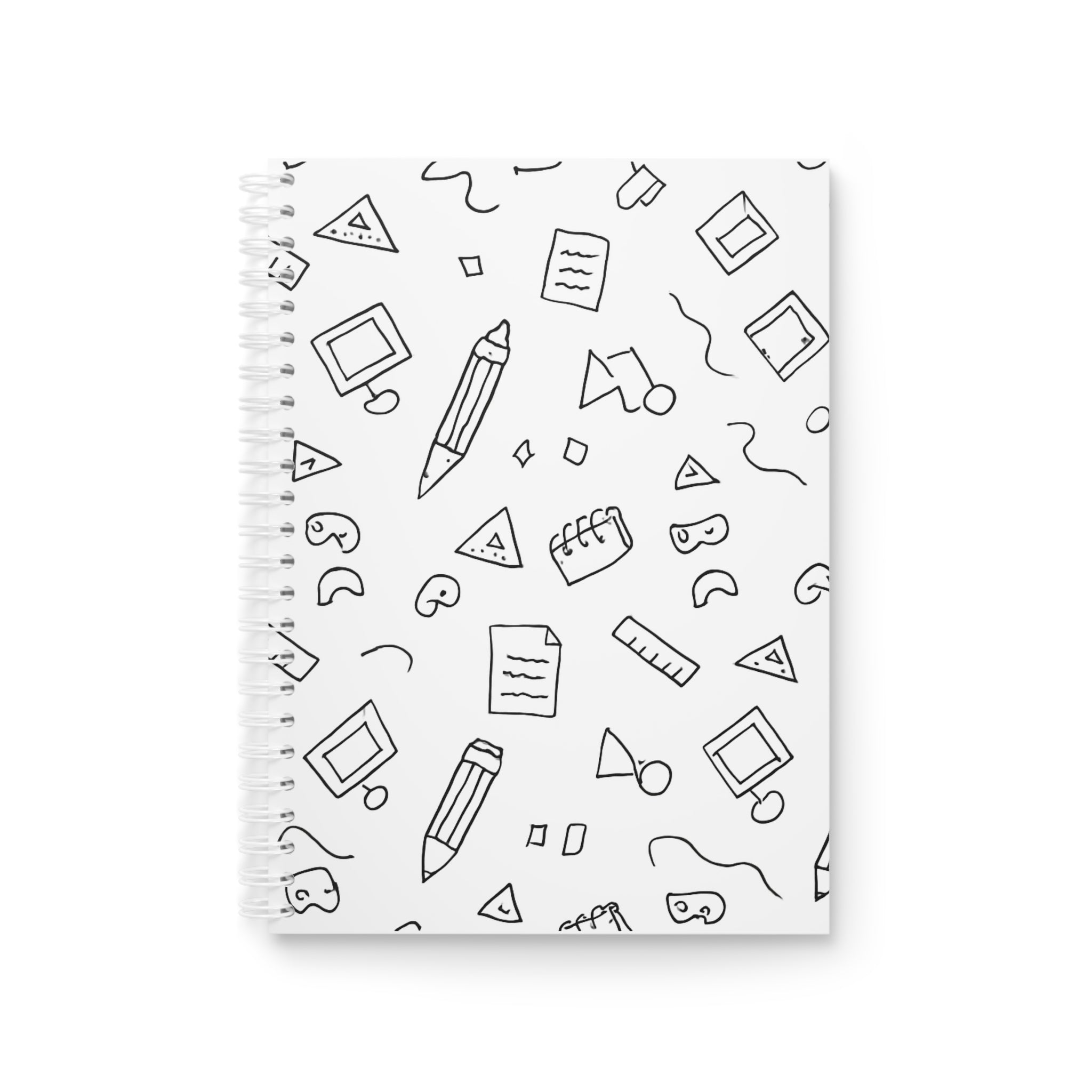 Minimalist Doodle Spiral Notebook | Cute School Journal | Aesthetic Wide-Ruled Notebook for Students